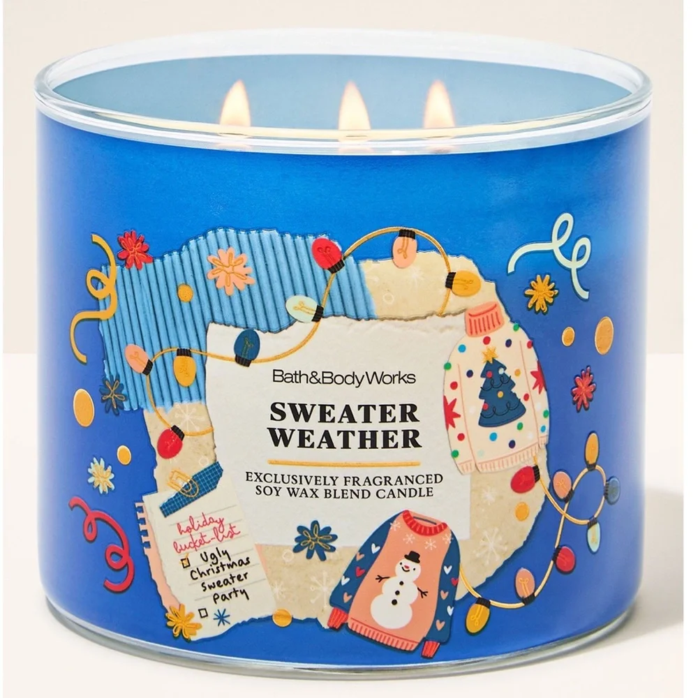 Bath & Body Works Sweater Weather Soy Wax Blend Retired 3 Wick Candle